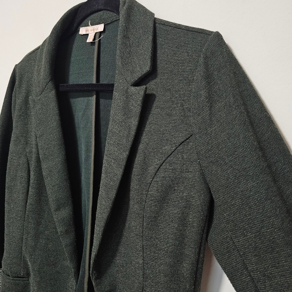 Skies Are Blue M Hunter Green Knit Blazer Jacket Cuffed 3/4 Sleeve Office Work - Picture 4 of 9